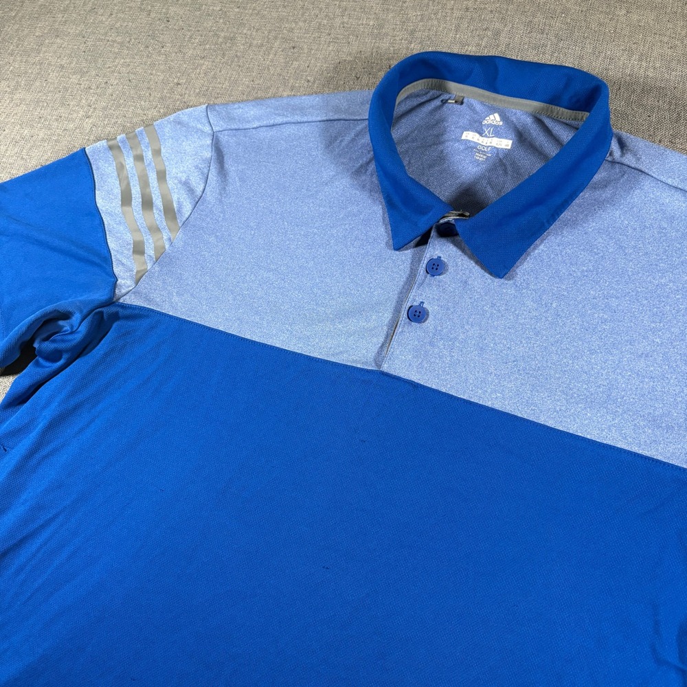 Adidas Golf Polo Shirt Mens XL Blue Colorblock 3-Stripe Short Sleeve Performance